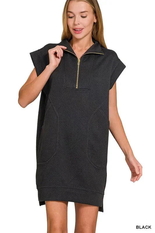 Zenana Textured Knit Jacquard Quarter Zipper Mini Dress sold by Charming Charlie