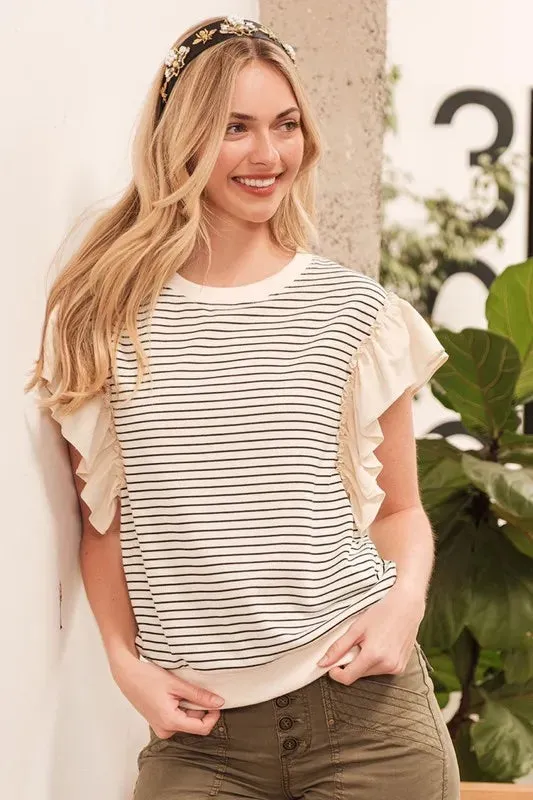 Lime 'N' Chili Striped Contrast Ruffle Detail Sleeveless Top sold by Charming Charlie