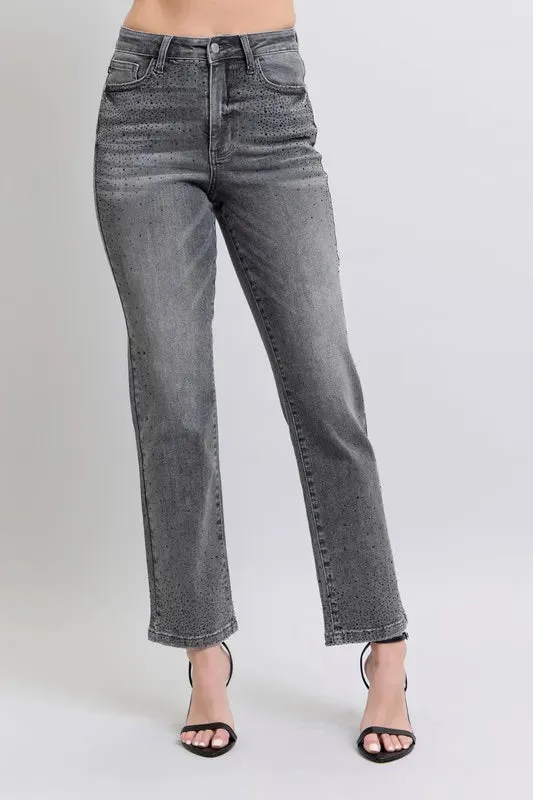 Judy Blue Full Size High Waist Rhinestone Straight Jeans Plus Size sold by Charming Charlie