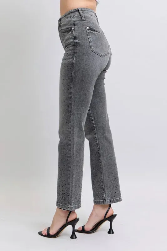 Judy Blue Full Size High Waist Rhinestone Straight Jeans Plus Size sold by Charming Charlie product image thumbnail 4