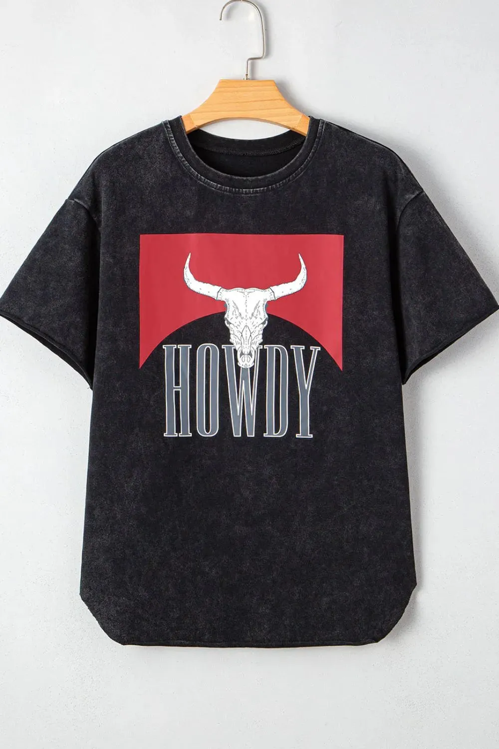 Western HOWDY Steer Head Print Side Slits Loose Fit T Shirt sold by Charming Charlie product image thumbnail 3