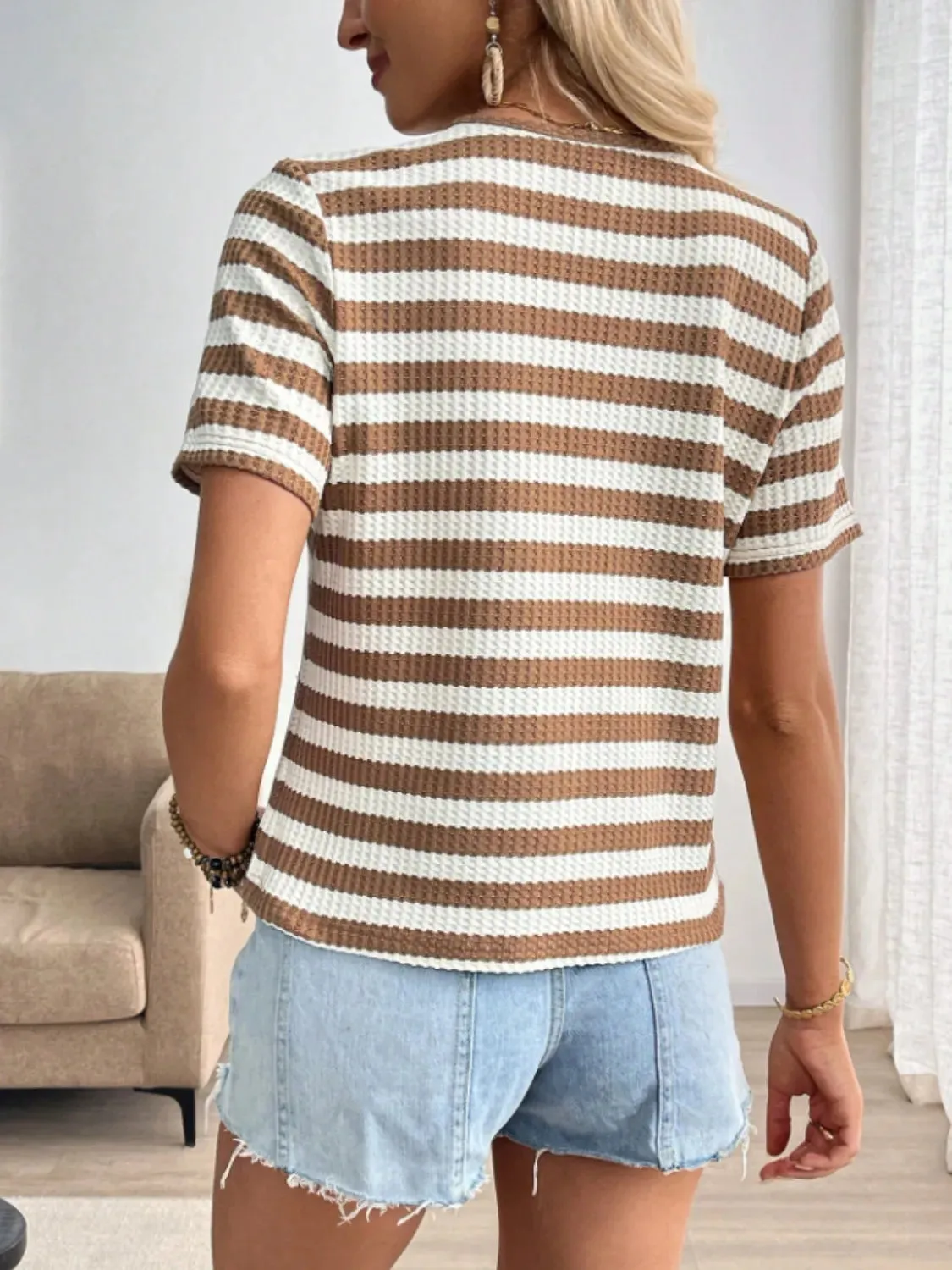 Striped V-Neck Short Sleeve T-Shirt sold by Charming Charlie product image thumbnail 2