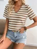Striped V-Neck Short Sleeve T-Shirt sold by Charming Charlie