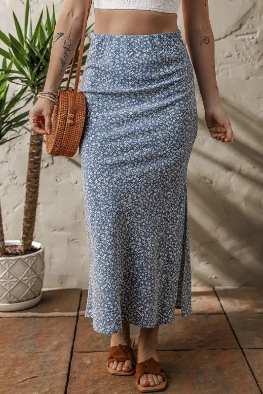 Boho Floral High Waist Skirt with Side Split sold by Charming Charlie