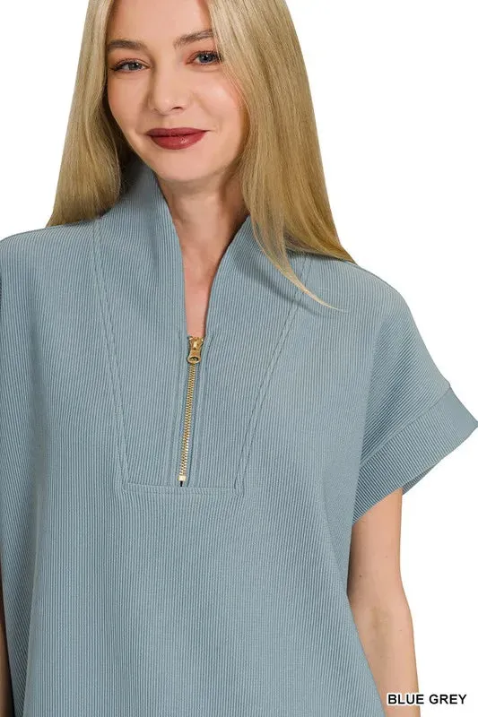 Zenana Ribbed High Neck Half Zip Top sold by Charming Charlie product image thumbnail 4