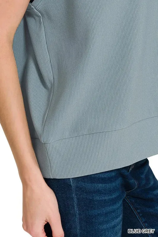 Zenana Ribbed High Neck Half Zip Top sold by Charming Charlie product image thumbnail 2