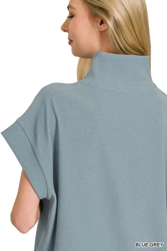 Zenana Ribbed High Neck Half Zip Top sold by Charming Charlie product image thumbnail 3