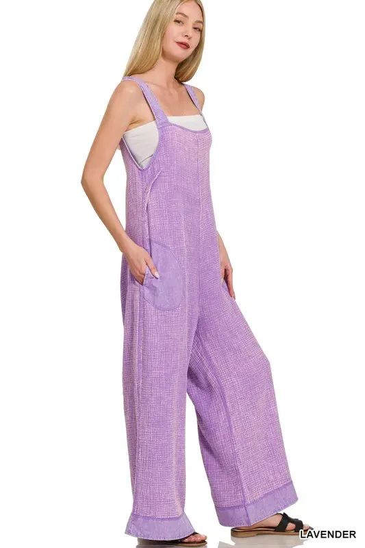 Zenana Double Gauze Washed Wide Leg Overalls sold by Charming Charlie product image thumbnail 2