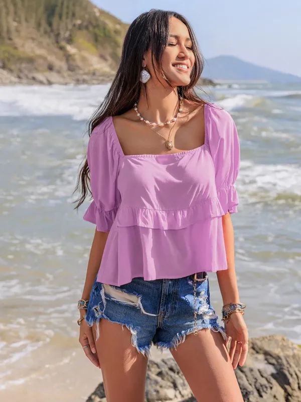 Ruffled Square Neck Half Sleeve Blouse sold by Charming Charlie