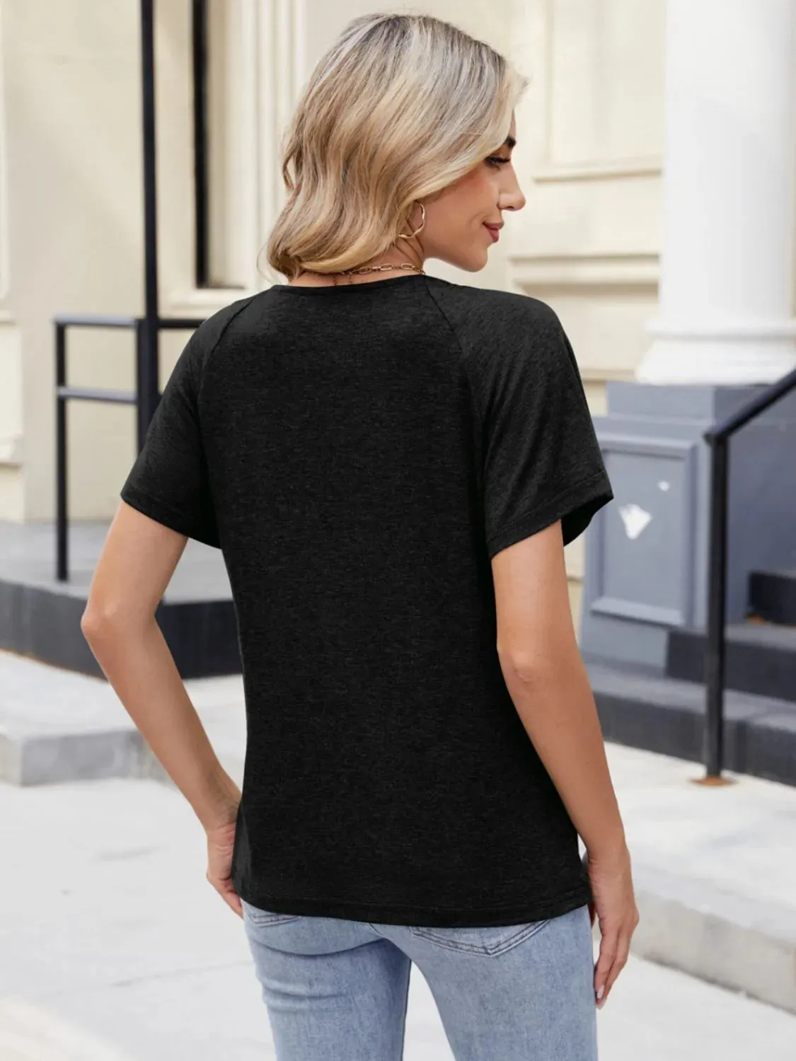 Lace Detail Round Neck Short Sleeve Blouse sold by Charming Charlie product image thumbnail 5