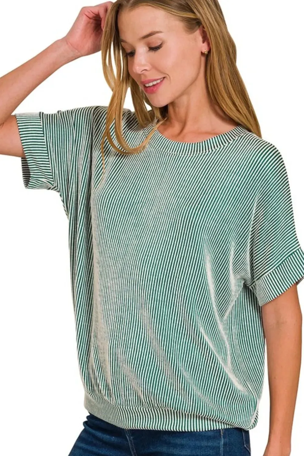 Zenana Corded Rib Short Sleeve T-Shirt sold by Charming Charlie