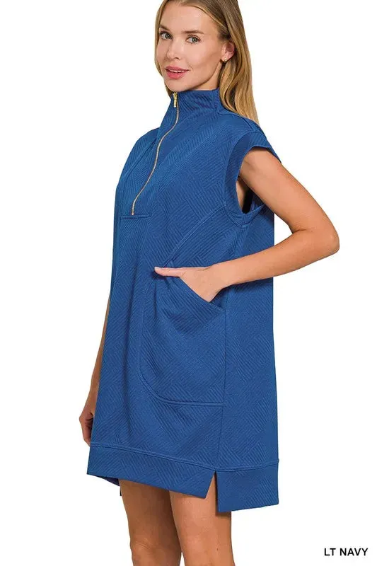 Zenana Textured Knit Jacquard Quarter Zipper Mini Dress sold by Charming Charlie product image thumbnail 3