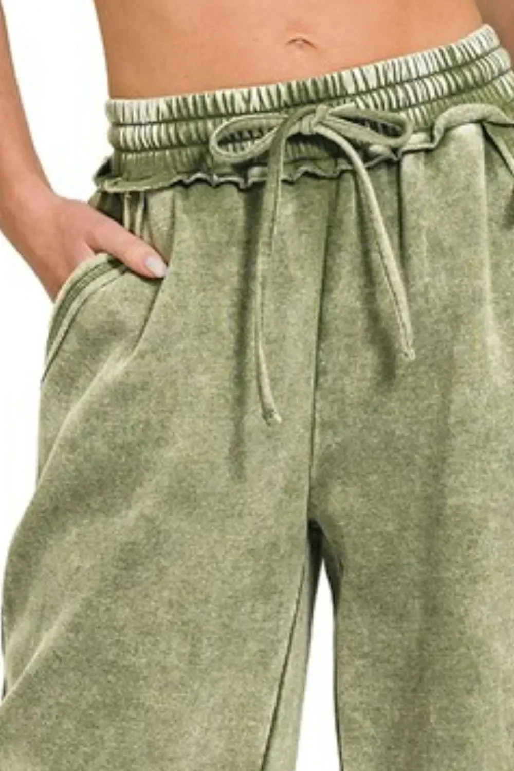 Zenana Full Size Acid Wash Fleece Palazzo Sweatpants with Pockets Plus Size sold by Charming Charlie product image thumbnail 3