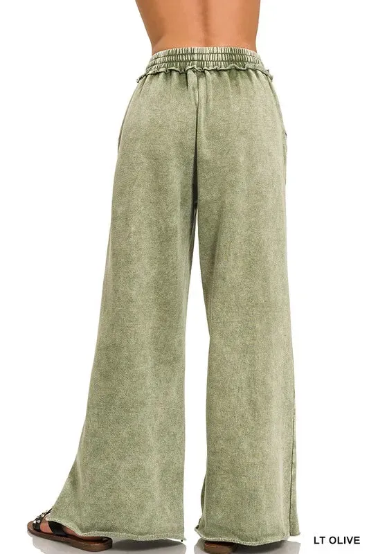 Zenana Full Size Acid Wash Fleece Palazzo Sweatpants with Pockets Plus Size sold by Charming Charlie product image thumbnail 2