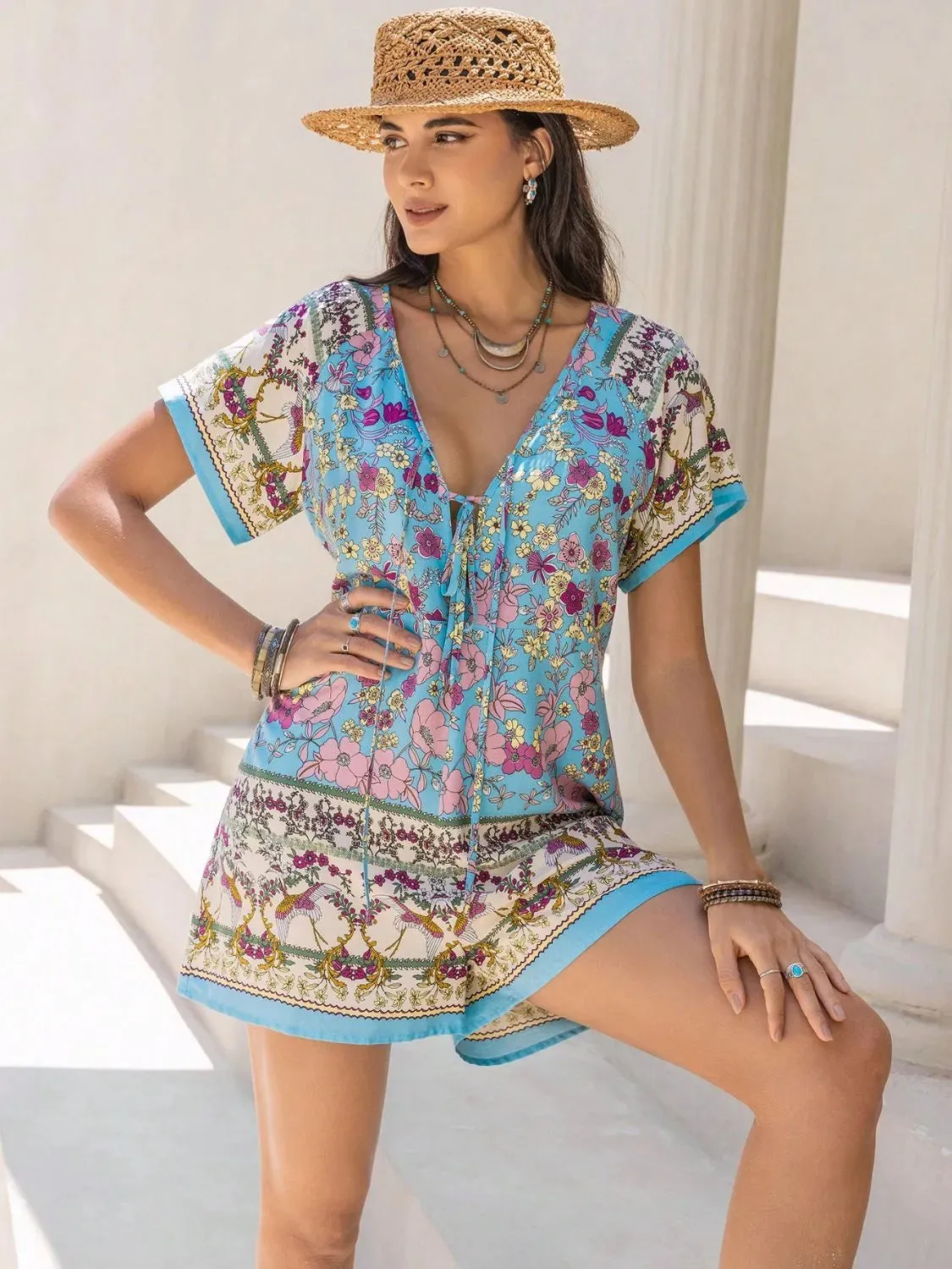Tied Front Printed Short Sleeve Romper sold by Charming Charlie product image thumbnail 2