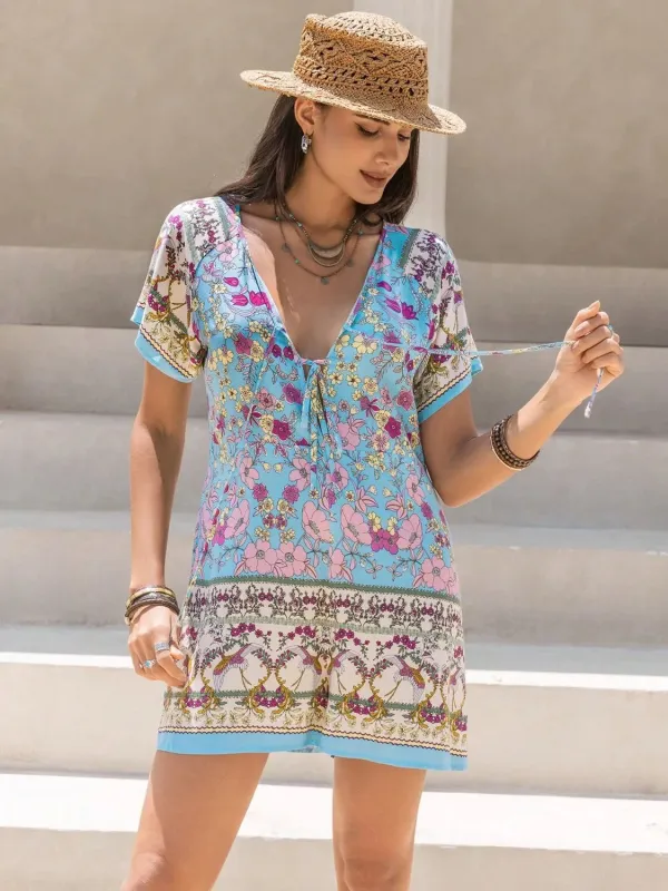 Tied Front Printed Short Sleeve Romper sold by Charming Charlie
