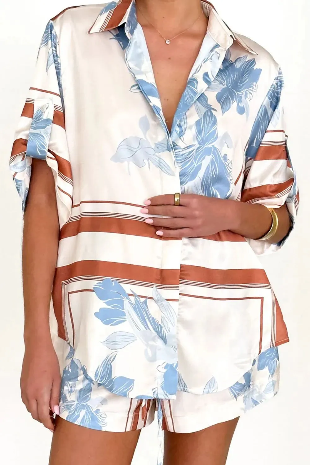 Printed Collared Neck Top and Shorts Set sold by Charming Charlie product image thumbnail 2