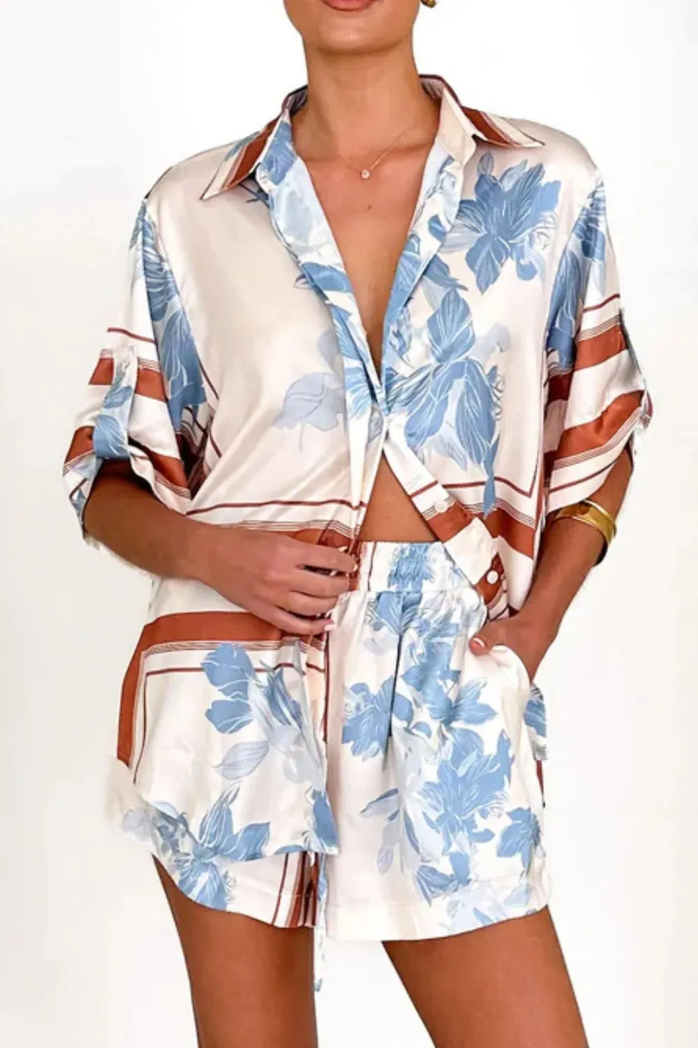 Printed Collared Neck Top and Shorts Set sold by Charming Charlie product image thumbnail 4