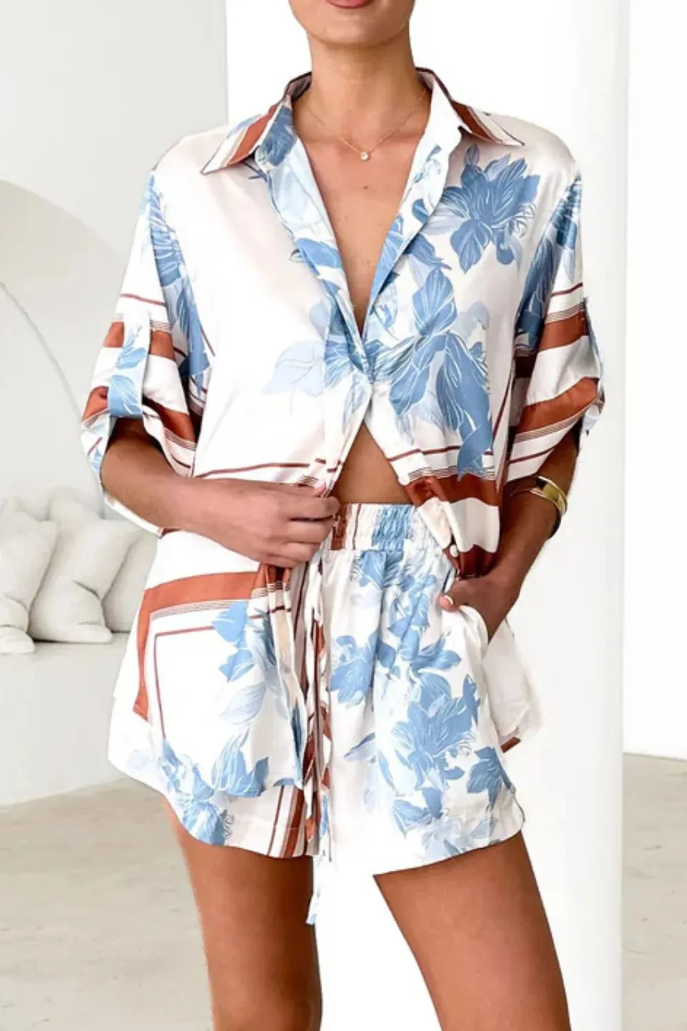 Printed Collared Neck Top and Shorts Set sold by Charming Charlie product image thumbnail 3