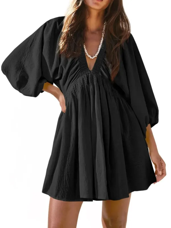 Textured V-Neck Mini Dress sold by Charming Charlie