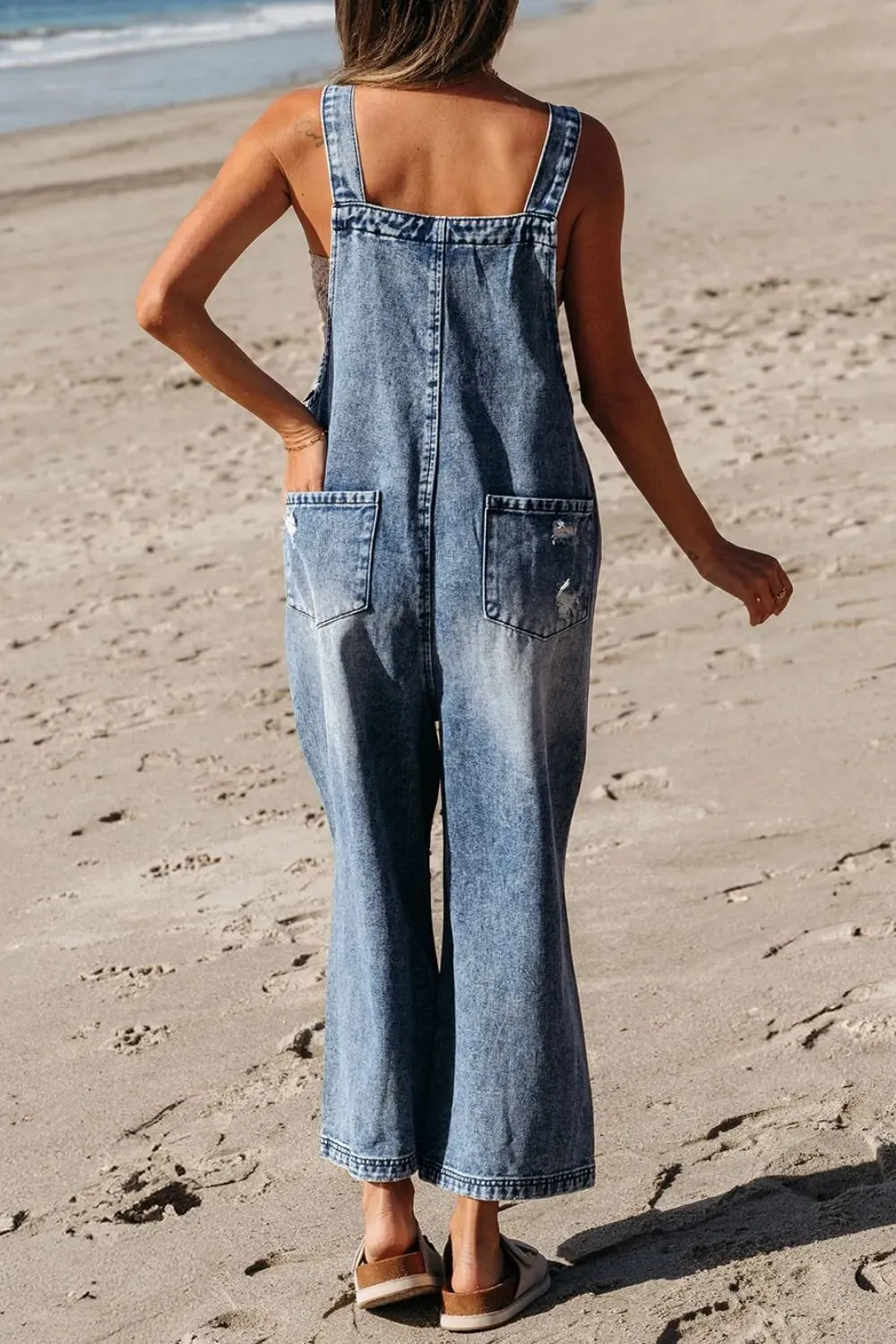 Distressed Bib Pocket Wide Leg Denim Overalls sold by Charming Charlie product image thumbnail 2