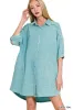 Zenana Washed Double Gauze Button Down Shirt Dress sold by Charming Charlie
