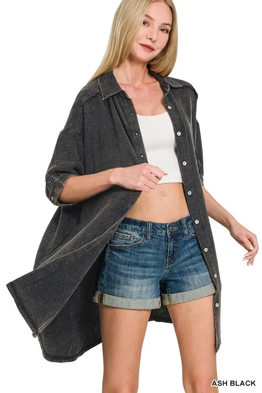 Zenana Washed Double Gauze Button Down Shirt Dress sold by Charming Charlie product image thumbnail 3