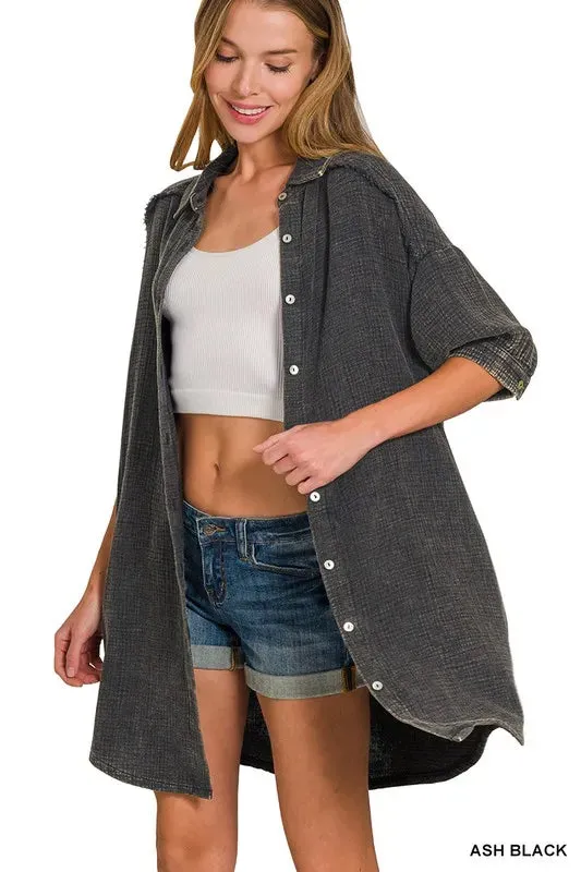 Zenana Washed Double Gauze Button Down Shirt Dress sold by Charming Charlie product image thumbnail 2