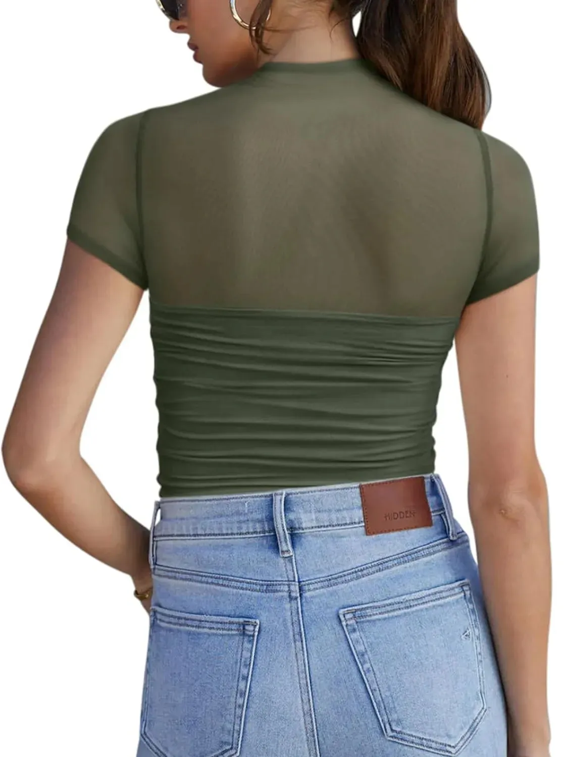 Mesh Mock Neck Short Sleeve T-Shirt sold by Charming Charlie product image thumbnail 4