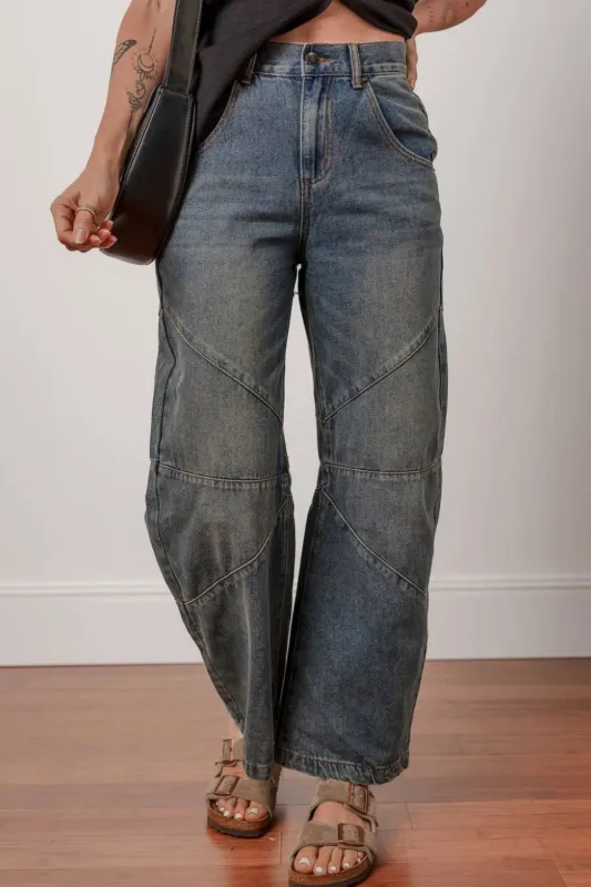 Exposed Stitching Loose Straight High Waist Jeans sold by Charming Charlie