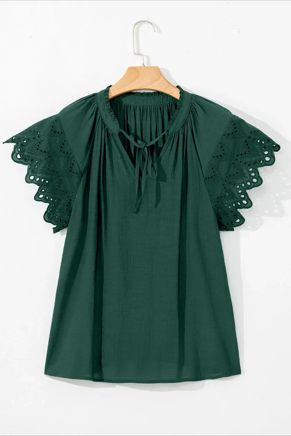 Eyelet Embroidered Sleeve Tie Neck Blouse sold by Charming Charlie product image thumbnail 3