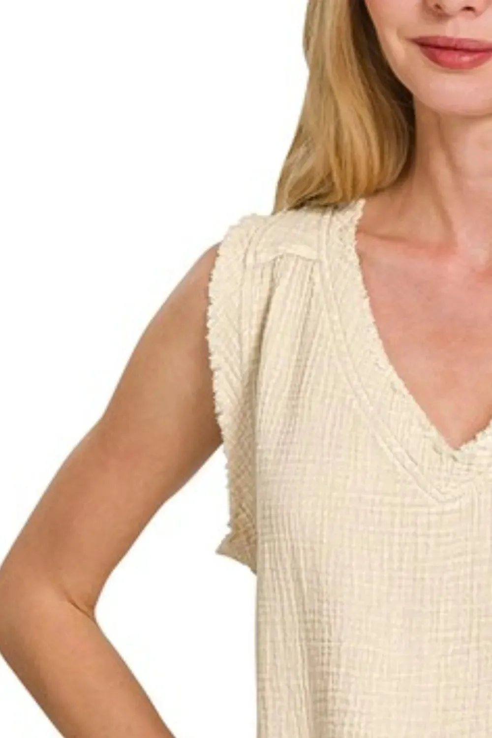 Zenana Double Gauze Raw Edge Acid Washed Tank sold by Charming Charlie product image thumbnail 3