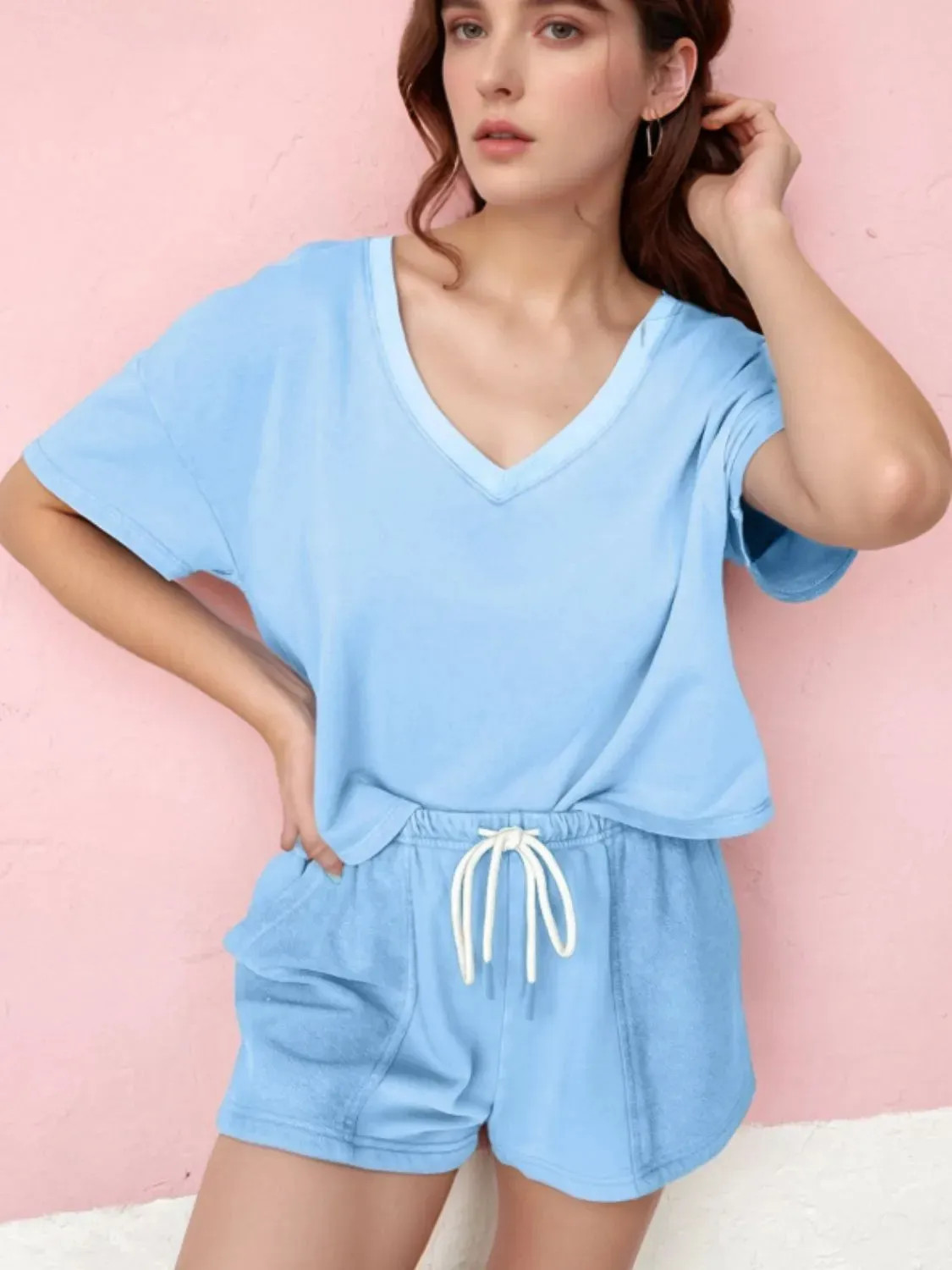 V-Neck Short Sleeve Top and Shorts Set sold by Charming Charlie