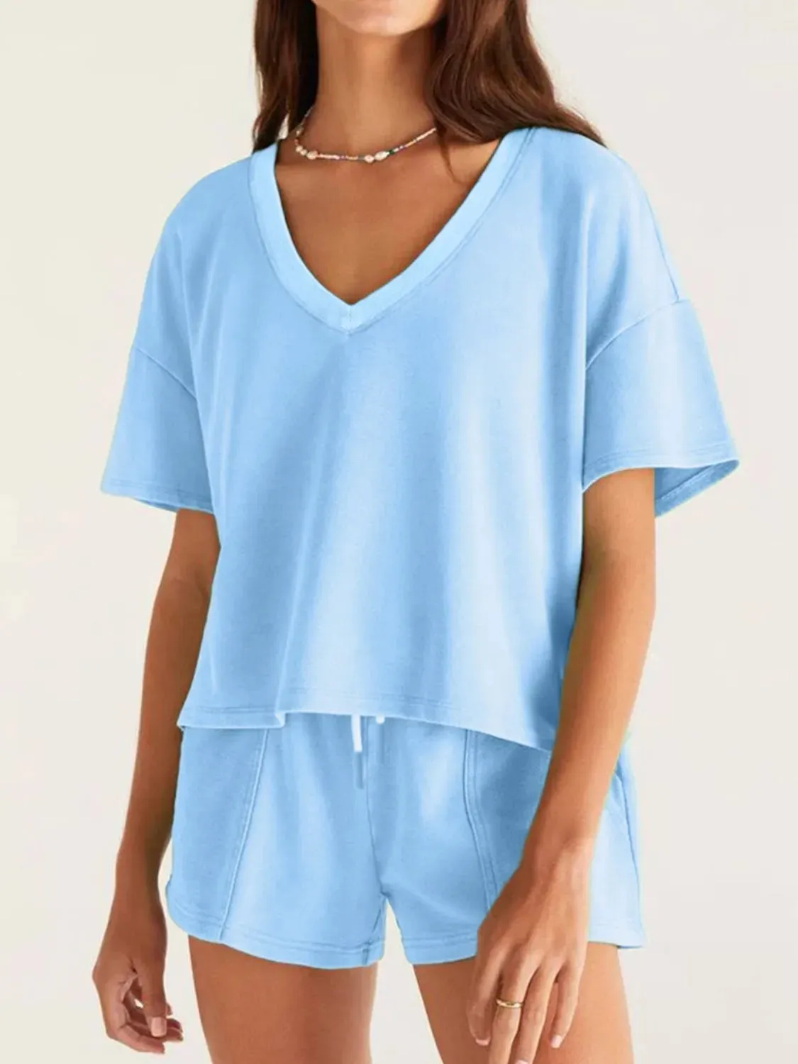 V-Neck Short Sleeve Top and Shorts Set sold by Charming Charlie product image thumbnail 2