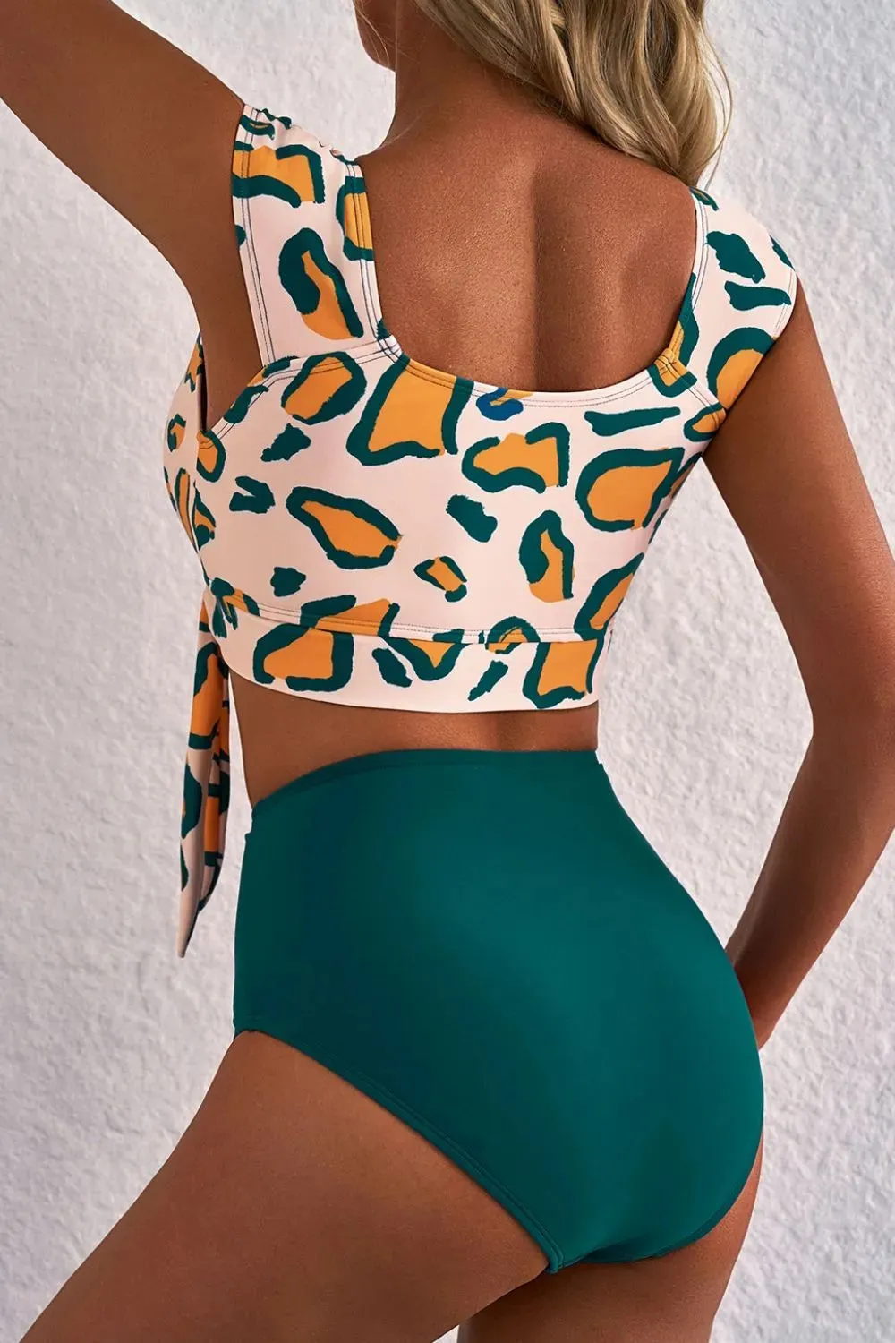 Leopard Print U Neck Knotted High Waist Bikini Set sold by Charming Charlie product image thumbnail 4