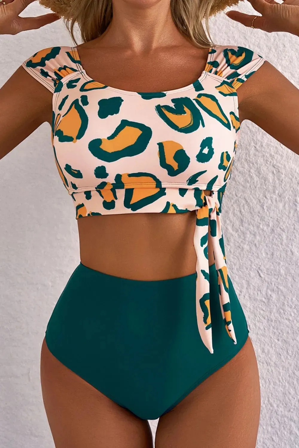 Leopard Print U Neck Knotted High Waist Bikini Set sold by Charming Charlie product image thumbnail 5