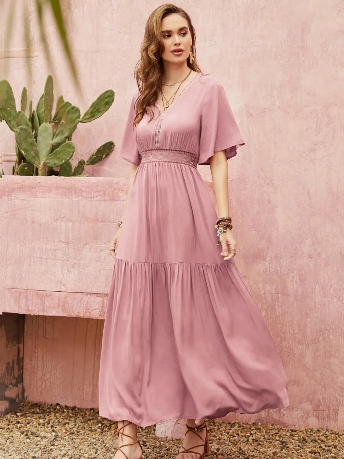 Lace Detail V-Neck Short Sleeve Dress sold by Charming Charlie product image thumbnail 2