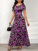 Printed Round Neck Short Sleeve Maxi Tee Dress sold by Charming Charlie