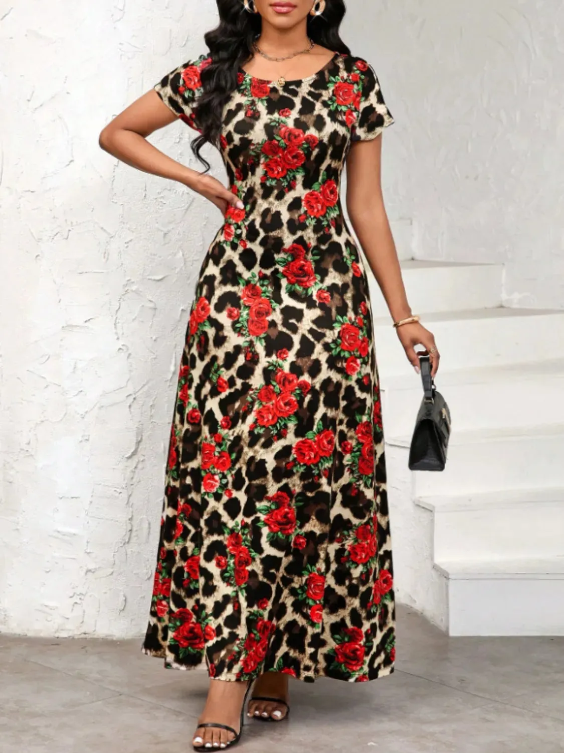 Printed Round Neck Short Sleeve Maxi Tee Dress sold by Charming Charlie product image thumbnail 3