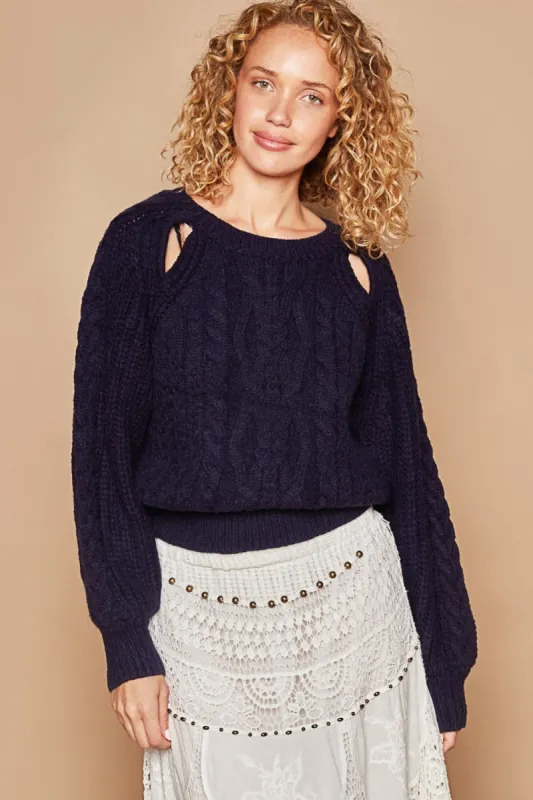 POL Cable Knit Cutout Long Sleeve Sweater sold by Charming Charlie