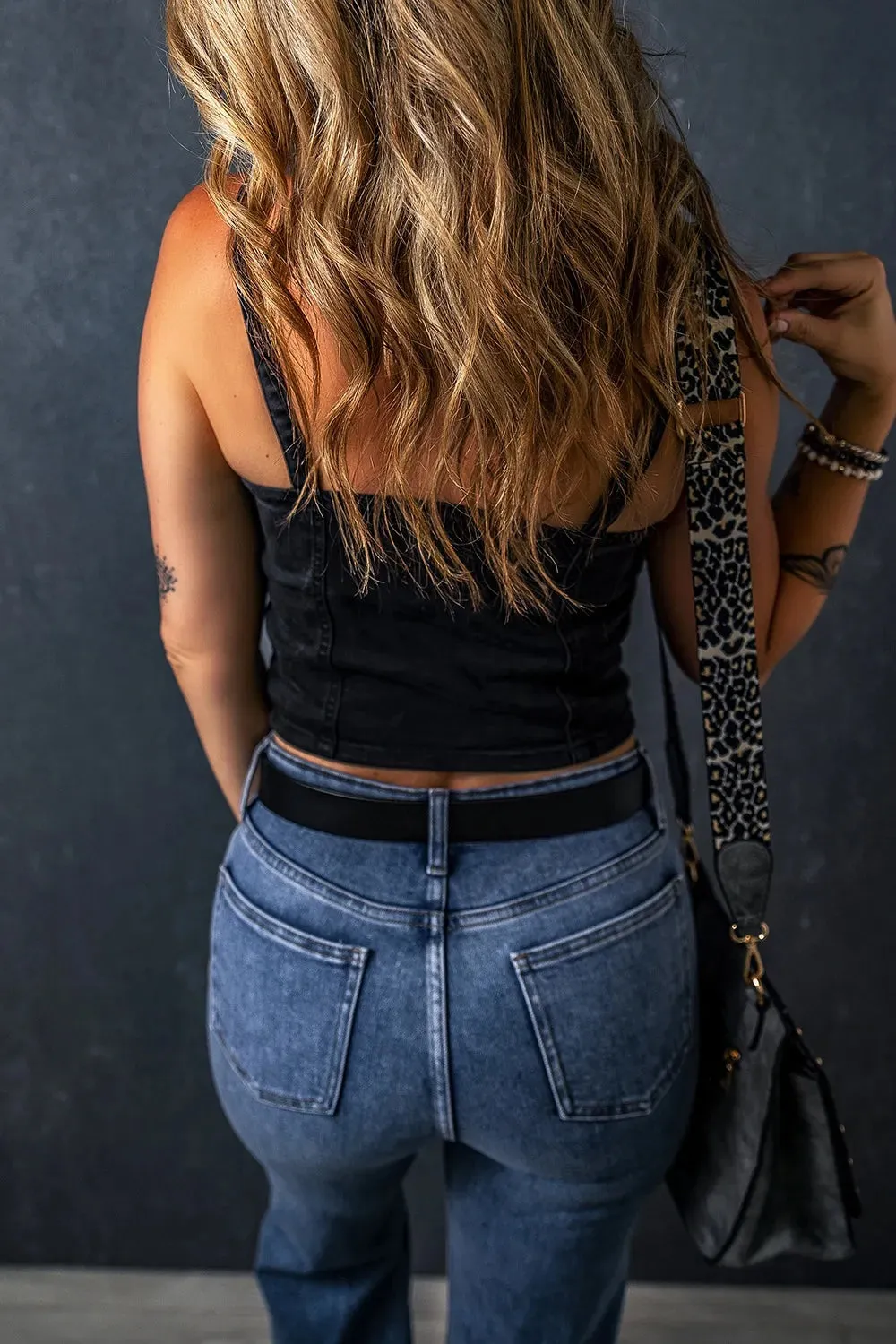 Acid Wash Buttoned Cropped Slim Denim Tank Top sold by Charming Charlie product image thumbnail 2