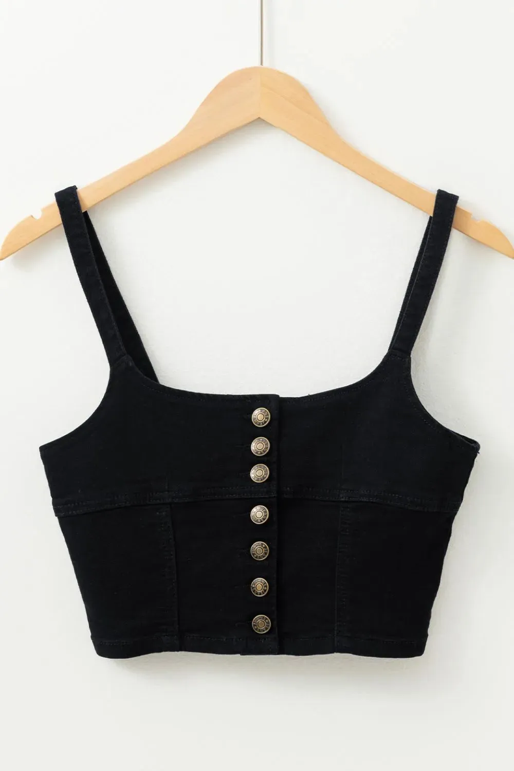 Acid Wash Buttoned Cropped Slim Denim Tank Top sold by Charming Charlie product image thumbnail 4
