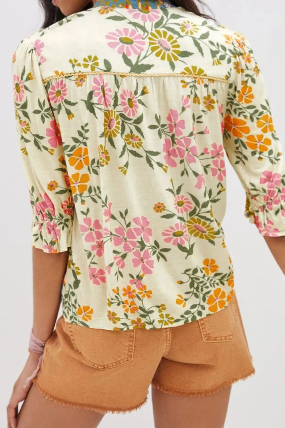 Multicolour Crochet V Neck Half Sleeve Boho Floral Blouse sold by Charming Charlie product image thumbnail 5