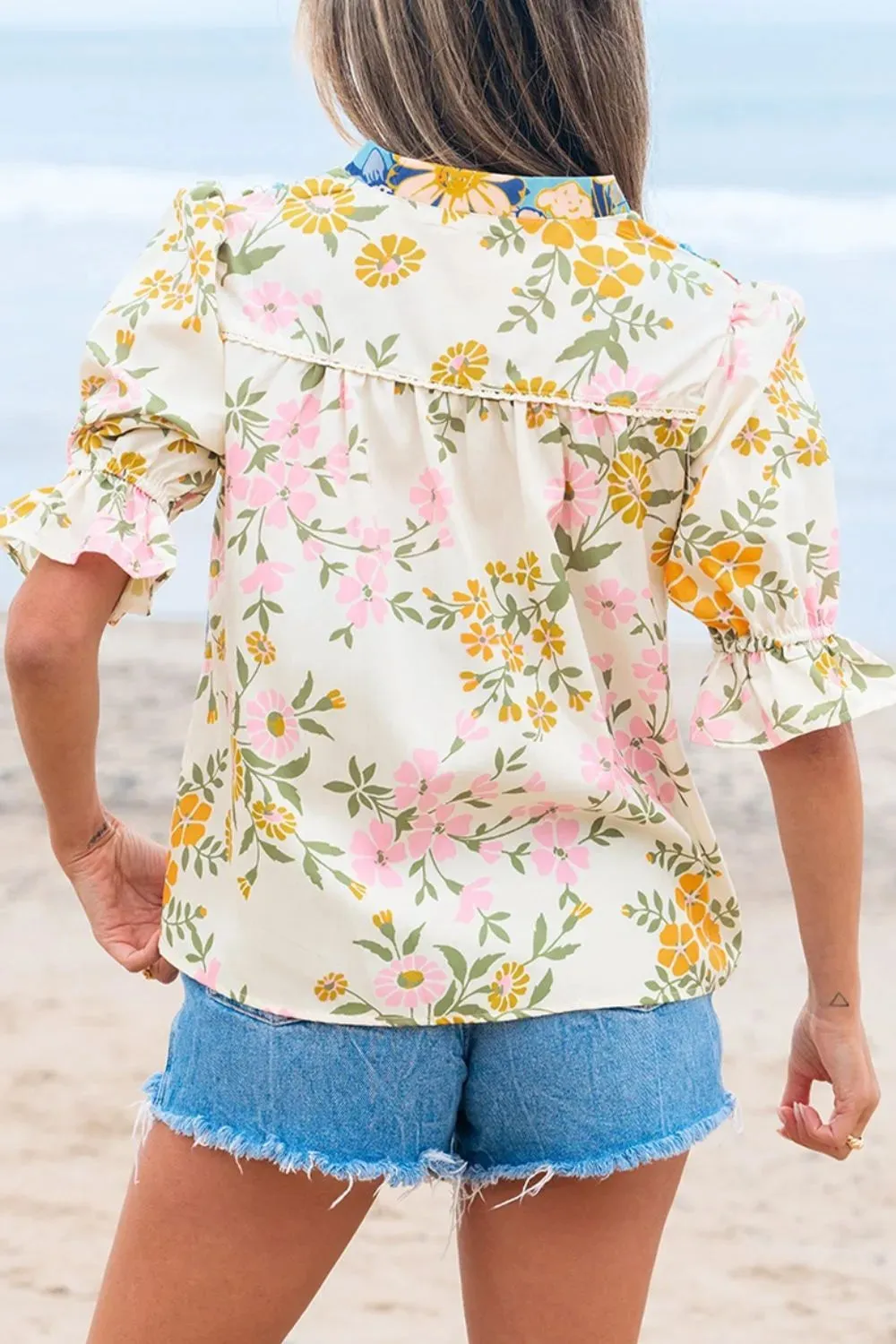 Multicolour Crochet V Neck Half Sleeve Boho Floral Blouse sold by Charming Charlie product image thumbnail 2