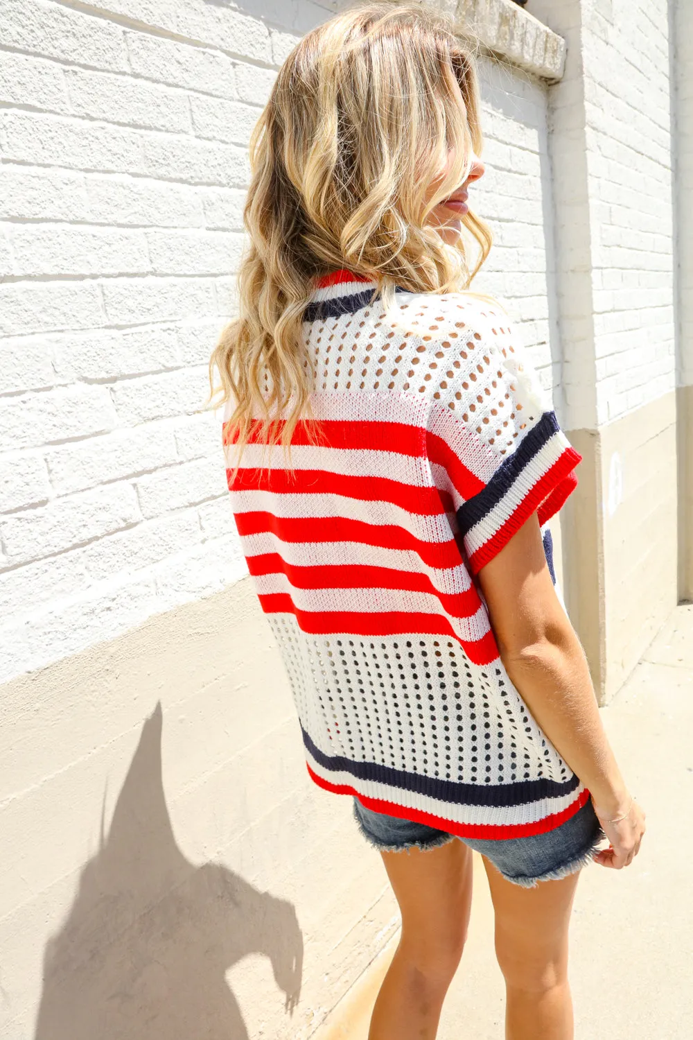 Stars & Stripe Dolman Sleeve Netted Sweater Top sold by Charming Charlie product image thumbnail 2