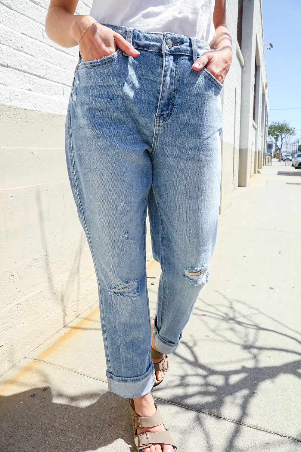 Judy Blue High-Rise Boyfriend Cuffed Hem Star Pocket Jeans sold by Charming Charlie product image thumbnail 2
