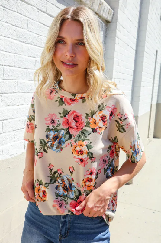 Weekend Ready Taupe Floral Print Short Sleeve Top sold by Charming Charlie
