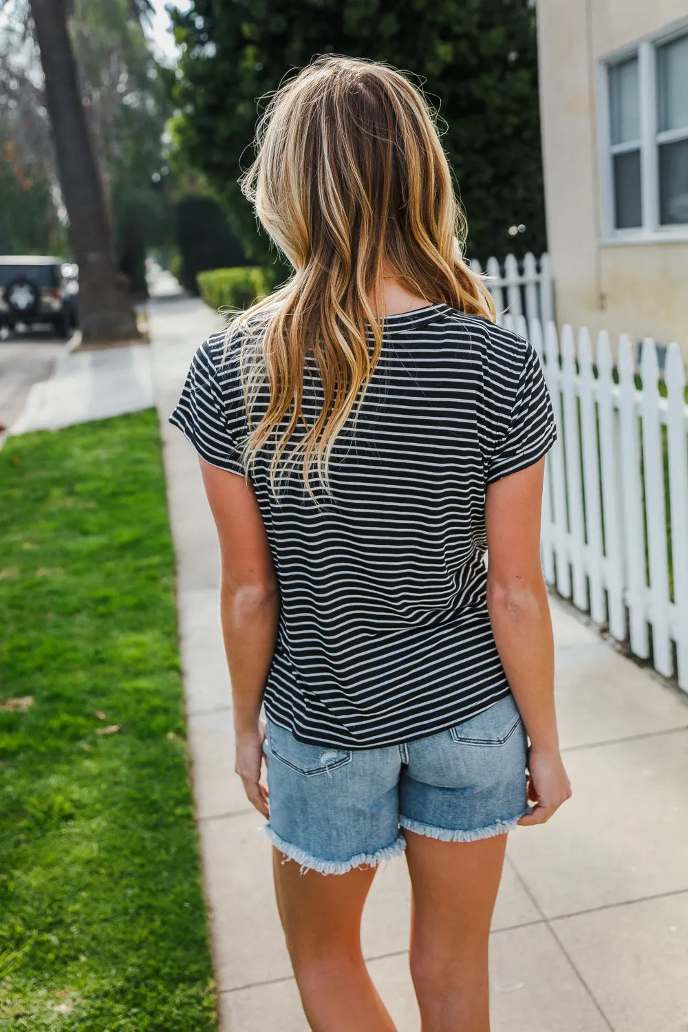 Everyday Chic Black & White Stripe Short Sleeve Knit Top sold by Charming Charlie product image thumbnail 2