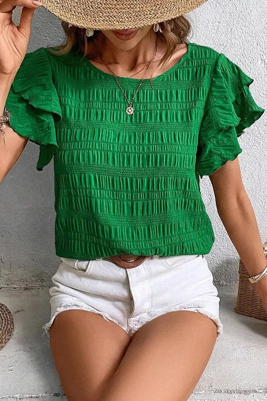 Textured Ruffled Sleeve Round Neck Top sold by Charming Charlie product image thumbnail 4