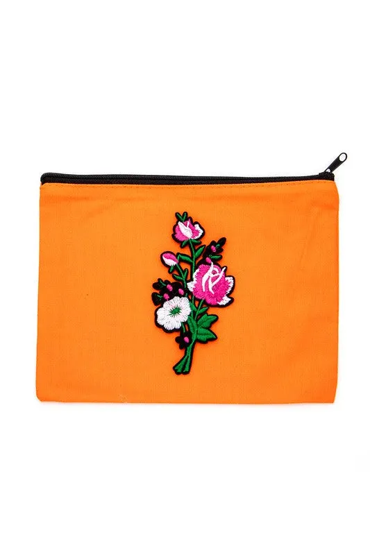 Embroidered Flower Patch Small Canvas Pouch sold by Charming Charlie